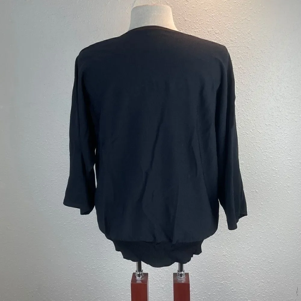 Multiples Black 3/4 Sleeve Beaded Blouse Top EUC